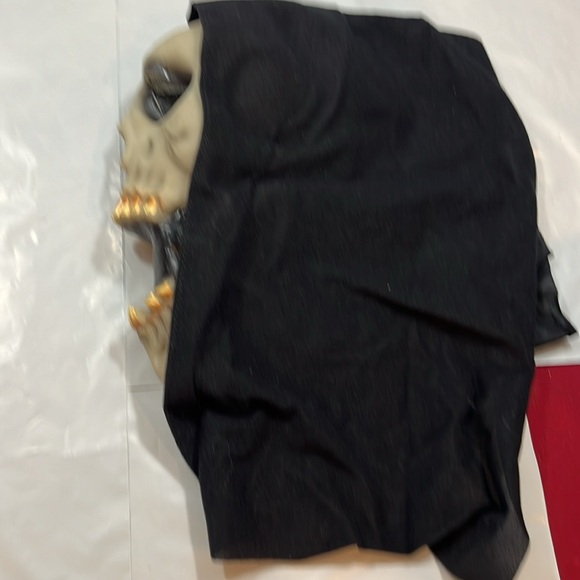 Skull face mask SCARY HORROR teeth open mouth cracked skull black hood Halloween - Picture 4 of 11